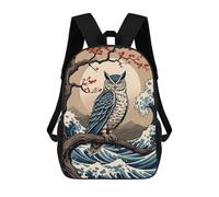 sinyumoney Owl Great Wave Children's Backpacks 17inch School Backpack 3D Printed Bag Bookbag for Kids Travel Rucksacks Boy Girl Book Bags Kids School Bag