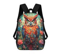 sinyumoney Owl Ornament Portrait 1 Children's Backpack, 3D Printed School Backpack, Backpack for Boys Girls, Adjustable School Bag for Primary School 17inch