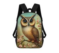 sinyumoney Owl Perched on Flowering Branch Kids School Backpack 17 Inch School Bag 3D Printed School Bag for Boys Elementary And Middle School Students