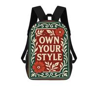 sinyumoney Own Your Style Floral Art Children's Backpack, 17 Inch 3D Printed School Backpack, Backpack Cartoon Adjustable School Bag for Primary School