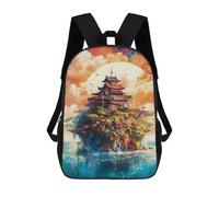 sinyumoney Pagodas Island Children's Backpack, 3D Printed School Backpack, Backpack for Boys Girls, Adjustable School Bag for Primary School 17inch