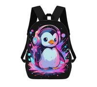 sinyumoney Paint Penguin Headphones Backpack with Pocket 3D Printed Backpacks, Travel Rucksacks Book Bags Kids School Bag 17inch