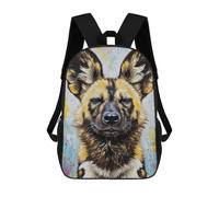 sinyumoney Painted African Wild Dog Portrait Kids School Backpack School Bag 3D Printed School Bag for Boys Elementary And Middle School Students 17inch