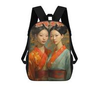 sinyumoney Painted Asian Twins Backpacks 3D Printed Kids School Backpack Outdoor Casual Daypack Fashion Casual Children Backpacks Cute Travel Bags 17inch