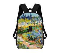 sinyumoney Painted Garden with Black Cat Backpack 3D Print Kids Bag Elementary Students Daypack Lightweight School Bag for Children Girls Boys Nursery Lunch Pack 17inch
