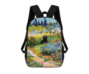 sinyumoney Painted Garden with Black Cat Backpack 3D Print Kids Bag Elementary Students Daypack Lightweight School Bag for Children Girls Boys Nursery Lunch Pack 17inch