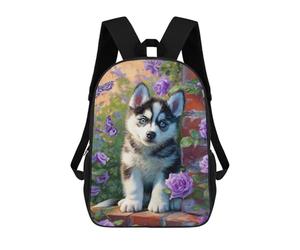 sinyumoney Painted Husky with Flowers -1 Backpack School Bag Work Laptop Backpack Rucksack Bag for Boys/Girls/Teenagers 17inch