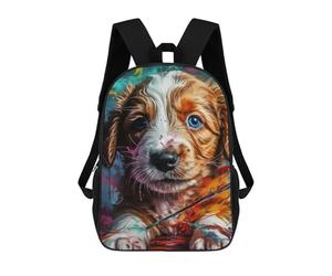 sinyumoney Painted Pup's Gaze Kids Backpack,School Backpack Kids School Bag 3D Printed Cartoon Large Capacity Backpack for Kids Boys And Girls 17inch