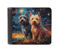 sinyumoney Painted Pups Under The Stars 3D Print Clutch Purse Use Holds Bills RFID Blocking Banknote Compartments Durable Leather Men's Wallet 11.7cm*9.5cm