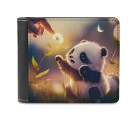 sinyumoney Panda and Flower in Moonlight 3D Print Clutch Purse Holds Bills Credit Leather Compartments Leather Men's Wallet Gifts 11.7cm*9.5cm