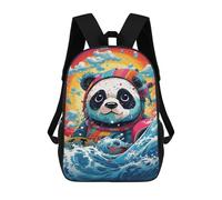 sinyumoney Panda Astronaut Surfing Rainbow Wave School Bags School Secondary High School College Backpack Travel for Men, Women & Teenage Boys 17inch
