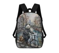 sinyumoney Panda Bicycle Amsterdam Children's Backpacks 17inch School Backpack 3D Printed Bag Bookbag for Kids Travel Rucksacks Boy Girl Book Bags Kids School Bag