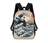 sinyumoney Panda Great Wave Rucksacks 3D Printed Children Backpacks Fashion Casual Daypack Cute Travel Bags Outdoor Casual Daypack for Boy And Girl 17inch