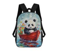 sinyumoney Panda in Boat with Flowers Painting 3D Printed Children's School Backpack for Kids High Capacity Travel Rucksacks Book Bags Kids School Bag Back Pack 17inch
