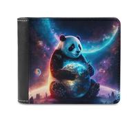 sinyumoney Panda in Space Holding Earth 3D Print Clutch Purse Card Slots Coin Slots Note Section Slim Elegant Leather Wallet Youth Guys 11.7cm*9.5cm