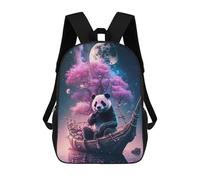 sinyumoney Panda on A Wooden Boat Under A Full Moon Backpacks 3D Printed School Bag Casual Kids Fashion School Bag for Boys Middle School Students School 17inch