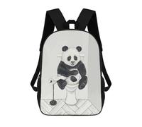 sinyumoney Panda on Toilet Watercolor Art 3D Printed Children's School Backpack for Kids High Capacity Travel Rucksacks Book Bags Kids School Bag Back Pack 17inch