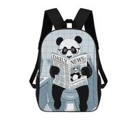 sinyumoney Panda Reading Newspaper on Toilet School Bag 3D Printed Children's School Backpack Casual Fashion Travel Backpacks for Kids School Students 17inch