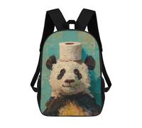 sinyumoney Panda with Toilet Paper Roll Hat-1 Rucksacks 3D Printed Children 17inch Backpacks Fashion Casual Daypack Travel Bags Outdoor Casual Daypack for Boy And Girl