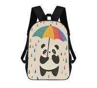 sinyumoney Panda with Umbrella in Rain Children's Backpack, 3D Printed School Backpack, Backpack for Boys Girls, Adjustable School Bag for Primary School 17inch
