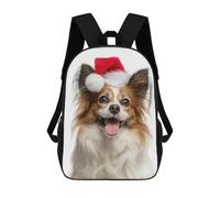 sinyumoney Papillon Dog with Santa Hat Portrait Backpack School Bag Lightweight Schoolbag Dayback Bookbag College for Girl, Teen Girls 17inch