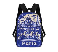 sinyumoney Paris Carousel Illustration School Backpack Lightweight Airport College Students Back Pack for Girls Boys Teenage 17inch