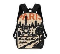 sinyumoney Paris Eiffel Tower Cityscape Illustration School Backpack Large School Backpack for Boys for Campus Outdoor Travel Sports 17inch