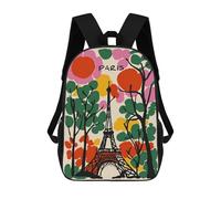 sinyumoney Paris Eiffel Tower Colorful Illustration 17 Inch Backpack School Bag Rucksack for Girls Boys Large Capacity Kids Back Pack Lightweight School Bags for Children Students