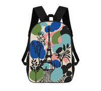 sinyumoney Paris Eiffel Tower Colorful Illustration School Bag Backpack Teen Schoolbag 3D Printing Adjustable Schoolbag Fashion Pocket Bag for Kids Boys Girls Students And Teenagers Fans 17inch