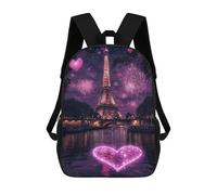 sinyumoney Paris Eiffel Tower Fireworks Romance 3D Printed 17inch School Bag Children's School Backpack Travel Backpacks Casual Fashion Bag for Kids School Students