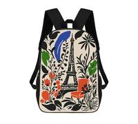 sinyumoney Paris Eiffel Tower Floral Illustration Backpack School Bag Large Lightweight Casual Backpack for Campus Outdoor Travel Sports 17inch