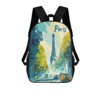 sinyumoney Paris Eiffel Tower Street Scene 3D Printed School Backpack Casual Children's Backpacks 3D Printed School Bag for Boys Elementary And Middle 17inch