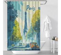 sinyumoney Paris Eiffel Tower Street Scene Waterproof Polyester Fabric Shower Curtains Set with 12 Hooks for Bathroom Bathtub Apartment Decor 46.85x70.87Inch（119x180cm）