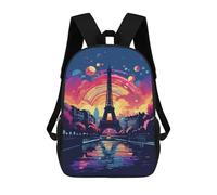sinyumoney Paris Eiffel Tower Sunset Art Print 17inch School Bag 3D Printed Children's School Backpack Casual Fashion Travel Backpacks for Kids School Students