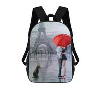 sinyumoney Paris for Two 3D Printed 17inch School Bag Children's School Backpack Travel Backpacks Casual Fashion Bag for Kids School Students