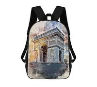sinyumoney Paris in Watercolor 2 Backpack School Bag Rucksack for Girls Boys Backpacks Large Capacity Kids Back Pack Lightweight School Bags for Children Students 17inch