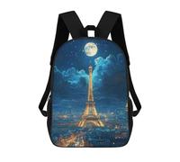 sinyumoney Paris Night Moonlit Eiffel Tower Backpack School Bag High Secondary School Bags Casual Backpack for Teenage Girls Boys Women Men 17inch
