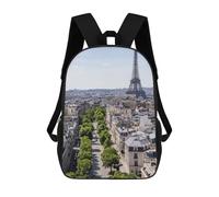 sinyumoney Paris Street View with Eiffel Tower 3D Printed School Backpack Casual Children's Backpacks 3D Printed School Bag for Boys Elementary And Middle 17inch