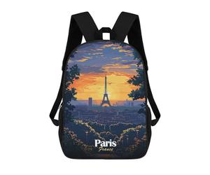 sinyumoney Paris Sunset Skyline Backpack School Secondary Causal Travel High School Bags for Boys/Girls/Teenagers 17inch