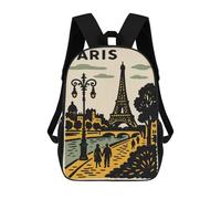 sinyumoney Paris Travel Poster with Eiffel Tower 17 Inch Backpack School Bag Rucksack for Girls Boys Large Capacity Kids Back Pack Lightweight School Bags for Children Students