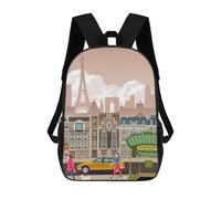 sinyumoney Paris Travel Print Children's School Backpack 3D Printed for Kids Travel Rucksacks Book Bags for Boys Elementary School Students 17inch