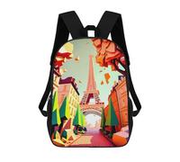 sinyumoney Parisian Autumn Street Scene Backpack Kids School Bag Boys Cartoon 3D Print Students Schoolbag Laptop Daypack for Boys Girls 17inch