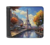 sinyumoney Parisian Canal with Eiffel Tower 3D Print PU Leather Wallet Card Slots Coin RFID Blocking Leather Wallet Craftsmanship Gifts 11.7cm*9.5cm