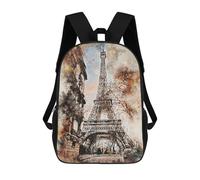 sinyumoney Parisian Eiffel Tower Watercolor Kids Backpacks Children Bag,Anime Bag,Large Capacity Kids Backpack, 3D Printed Children's,Student Schoolbag,Kids Boys Girls School Bag 17inch