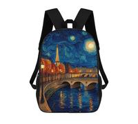 sinyumoney Parisian Night Sky Art School Backpack High Secondary School Bags Casual Backpack for Girl, Teen Girls 17inch