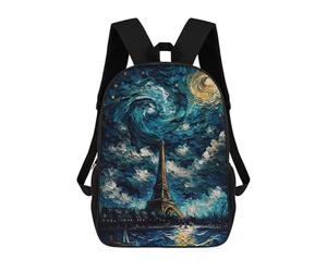 sinyumoney Parisian Nightscape with Eiffel Tower Kids Backpack,School Backpack Kids School Bag 3D Printed Cartoon Large Capacity Backpack for Kids Boys And Girls 17inch