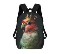 sinyumoney Parrot Bird Cute King 3D Printed 17inch Kids School Backpack School Bag Fashion Rucksacks for Boys Elementary And Middle School Students