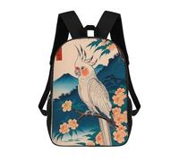 sinyumoney Parrot Bird Japanese Art 3D Printed School Bag Children's School Backpack Schoolbags Travel Backpacks Casual Fashion Bag for Kids School Students 17inch
