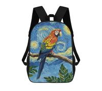 sinyumoney Parrot in Starry Night Style Children's School Backpack 3D Printed for Kids Travel Rucksacks Book Bags for Boys Elementary School Students 17inch