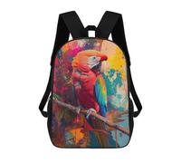 sinyumoney Parrot Oil Painting Children's Backpack, 3D Printed School Backpack, Backpack for Boys Girls, Adjustable School Bag for Primary School 17inch